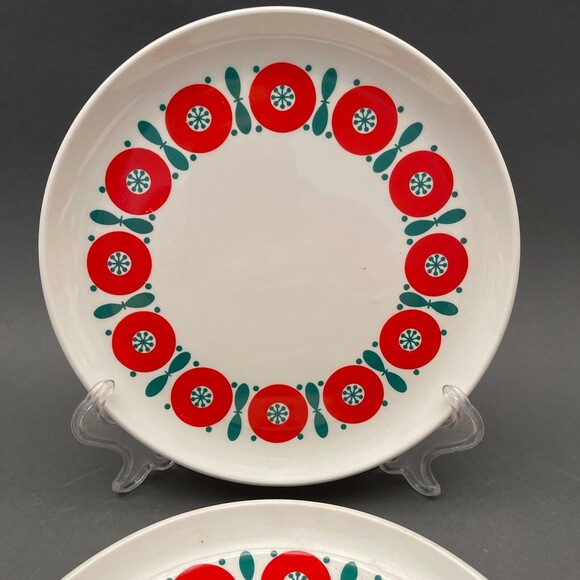 Vintage Anfora Mexico Salad Plates White Red Green 7 3/8" Lot of 2 - Picture 2 of 6